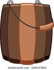 Isolated cartoon brown wooden bucket with a handle. Bucketful for bathhouse and sauna. White background, vector.