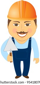 isolated cartoon builder with trowel