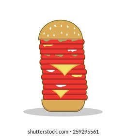 Isolated cartoon burger tower red meat