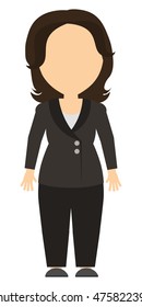 Isolated cartoon businesswoman. White background. Consultant, colleague, office worker or boss and more. Template blank face.