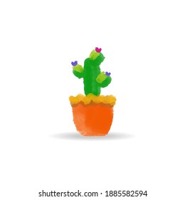isolated cartoon cactus in pot vector illustration. cute cactus clip art for greeting card, anniversary, web banners, social and print media