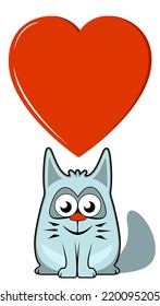 isolated cartoon cat with big red heart