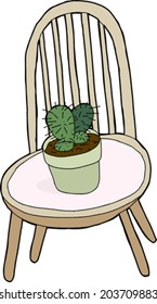 Isolated cartoon chair with cactus plant on top