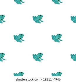 Isolated cartoon childish seamless pattern with simple hand drawn blue toad silhouettes. White background. Flat vector print for textile, fabric, giftwrap, wallpapers. Endless illustration.