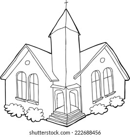 Isolated cartoon church outline over white background