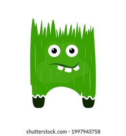 Isolated cartoon clump of grass monster,vector cartoon,alien monster illustration.