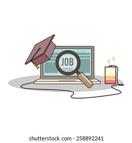 Isolated cartoon college degree online job searching