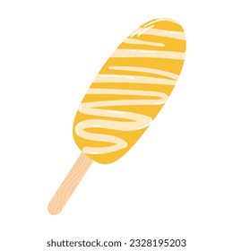 Isolated cartoon colorful ice cream in yellow glaze in flat vector style on white background. Summer food.