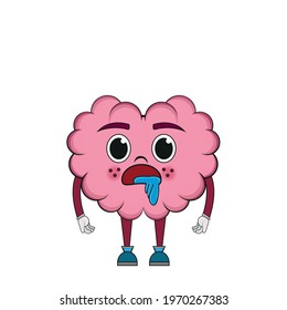 Isolated cartoon of a drooling brain