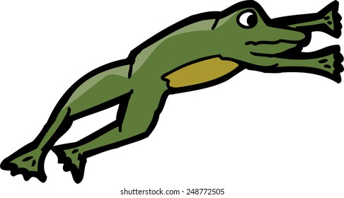 Isolated cartoon frog in mid air over white background