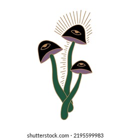 Isolated cartoon funny cute doodle childish groovy mushroom on white background vector and jpg printable image, unique boho clipart illustration, editable isolated details. Perfect for poster or