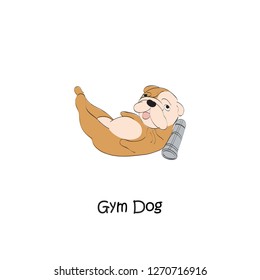 Isolated cartoon funny dog. bulldog  leaning on a yoga mat. Bulldog vector illustration - Vector