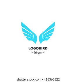 Isolated, cartoon, geek, strict eagle flying, triangular vector shape, minimalism, flat, stylish, geometric stylized logotype, blue color logo template, bird, wings, feathers, eagle element logo