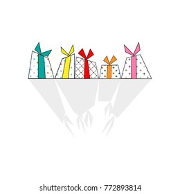 isolated cartoon gift boxes, presents with shadow. cute wrapped. sale, shopping concept. for celebration like birthday, christmas Vector  design