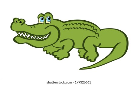 Isolated cartoon green aligator. Vector illustration on white background.