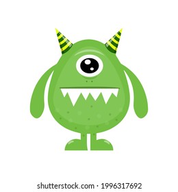 Isolated cartoon green monster with big eye,vector cartoon,alien monster illustration.