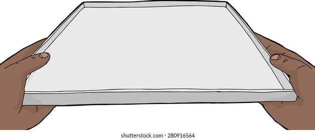 Isolated cartoon of hands carrying a tray