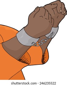 Isolated cartoon of hands in pair of handcuffs