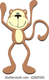 isolated cartoon happy monkey with hands up, individual objects very easy to edit in vector format