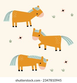 Isolated cartoon Horses for children's decor.