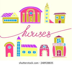 Isolated Cartoon Houses for Children