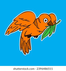 isolated cartoon illustration of flying bird with tosca background