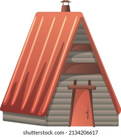 Isolated Cartoon Illustration Of A Frame Forest Cabin With A Chimney.