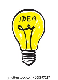 Isolated cartoon light bulb. Vector illustration on white background.