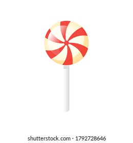 Isolated cartoon lollipop with red stripes on a white background. Vector flat illustration.