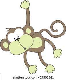 isolated cartoon monkey, individual objects very easy to edit