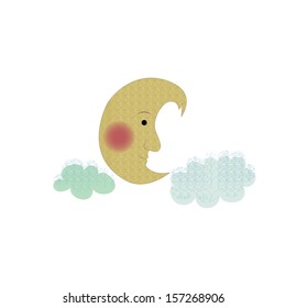 Isolated cartoon moon with clouds