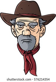 Isolated cartoon old western cowboy in hat looking hard