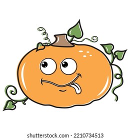 Isolated cartoon orange pumpkin with a kawaii face on a white background. Cute funny character. Flat design.
