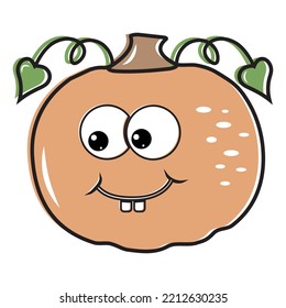Isolated cartoon orange pumpkin with a kawaii face on a white background. Cute funny character. Flat design.