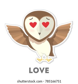 Isolated cartoon owl in love on white background.