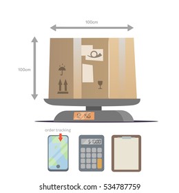 Isolated cartoon package set. Package box weight shipping.