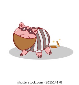 Isolated Cartoon Piggy Bang Burglar Stealing Money