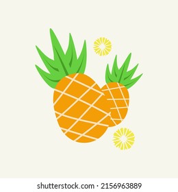 Isolated cartoon pineapple with slices. Vector stock illustration.