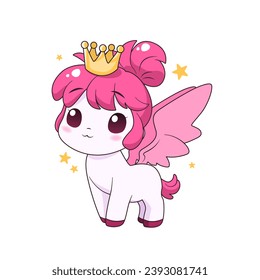 isolated cartoon pony with crown and stars.