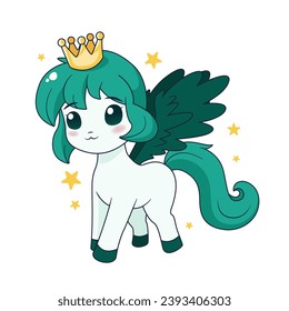 isolated cartoon pony with crown and stars.