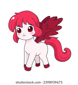 isolated cartoon pony with wings. Magician animal.