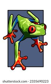 Isolated cartoon red eye tree frog illustration.