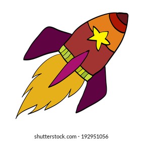 Isolated cartoon rocket. Vector illustration on white background.