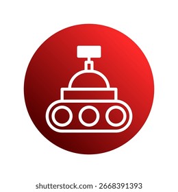 Isolated cartoon rover on a gradient red background showcasing exploration and scientific discovery vehicle concept illustration