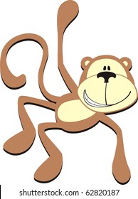 isolated cartoon smiling monkey, individual objects very easy to edit in vector format