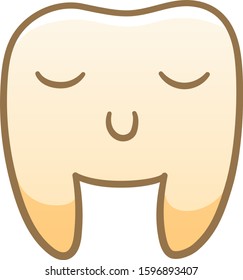 Isolated cartoon smiling tooth with closed eyes for International Dentist Day. White background, vector.