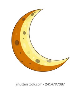 Isolated cartoon style gradient yellow half moon, a seasonal, astrology graphic element	