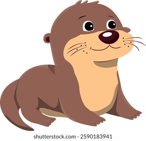 Isolated cartoon style otter - illustration of a small otter