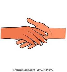 Isolated cartoon style two hand shake for team work, friendship, agreement, business, help, support graphic design