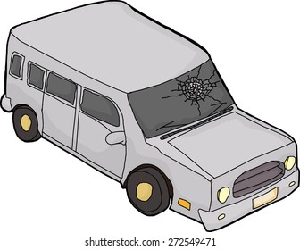 Isolated cartoon SUV automobile with fractured windshield